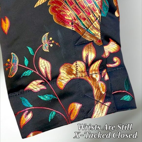 Soft Surroundings Embroidered Satin Black Red Orange Green Jacket Women's XL - Picture 3 of 10